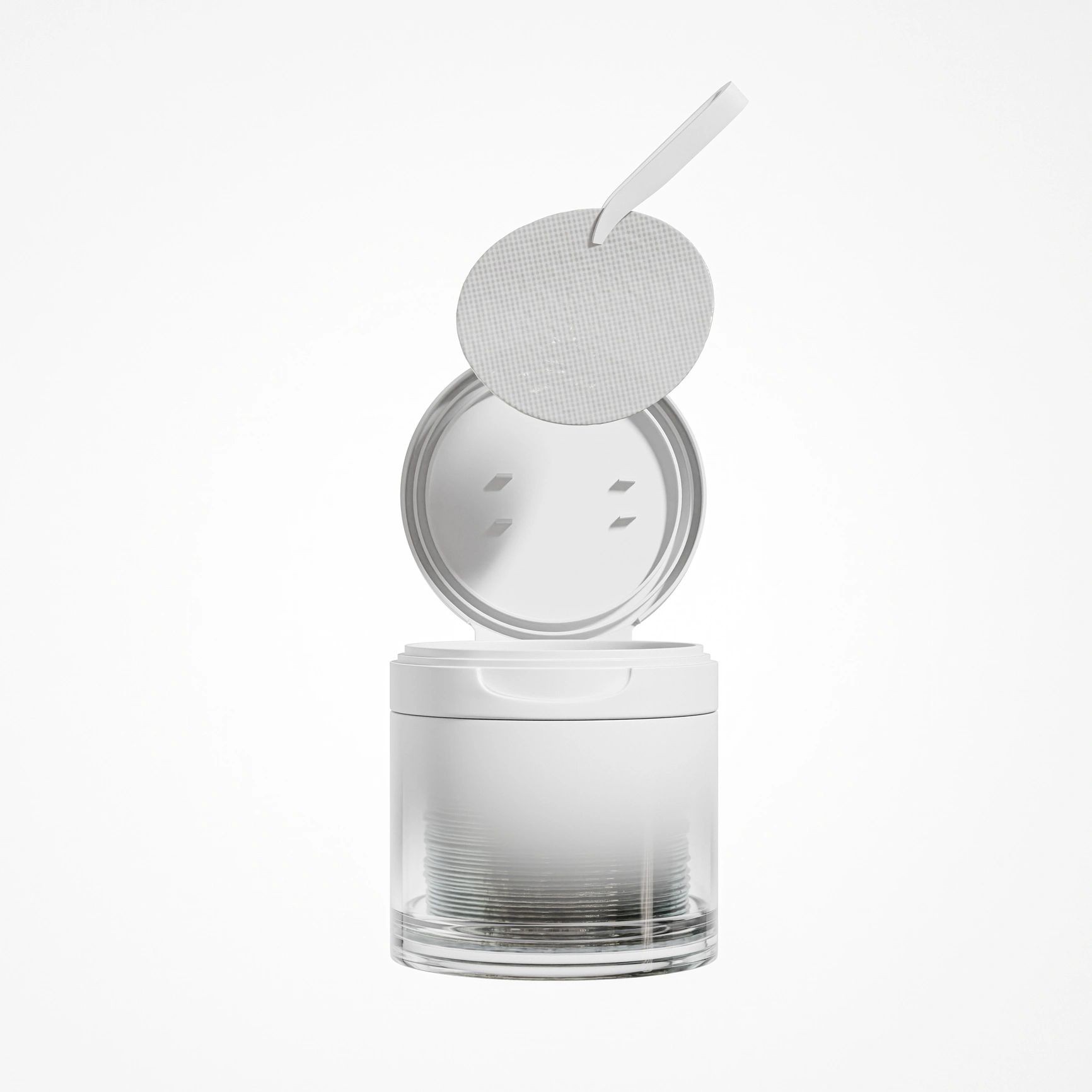 translucent Plastic Cosmetic Jars With Tweezers mockup, korean beauty skincare facial toner cotton pads packaging, cylindrical Wide Mouth Cream jar with Flip Cap, moisturizing hydrogel pad container